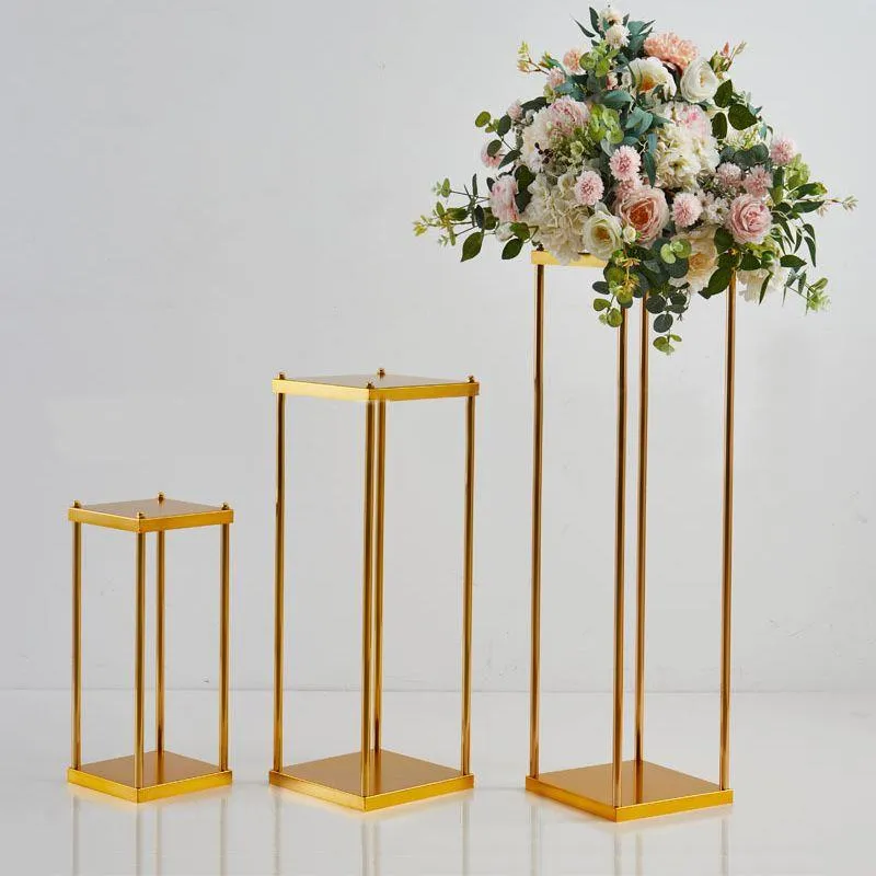 Rektangel Wedding Table Metal Tall Gold Color Metal Walkway Aisle Pedestal Flower Vase Stand Props New For Stage Decorative Ocean Expre Fsie