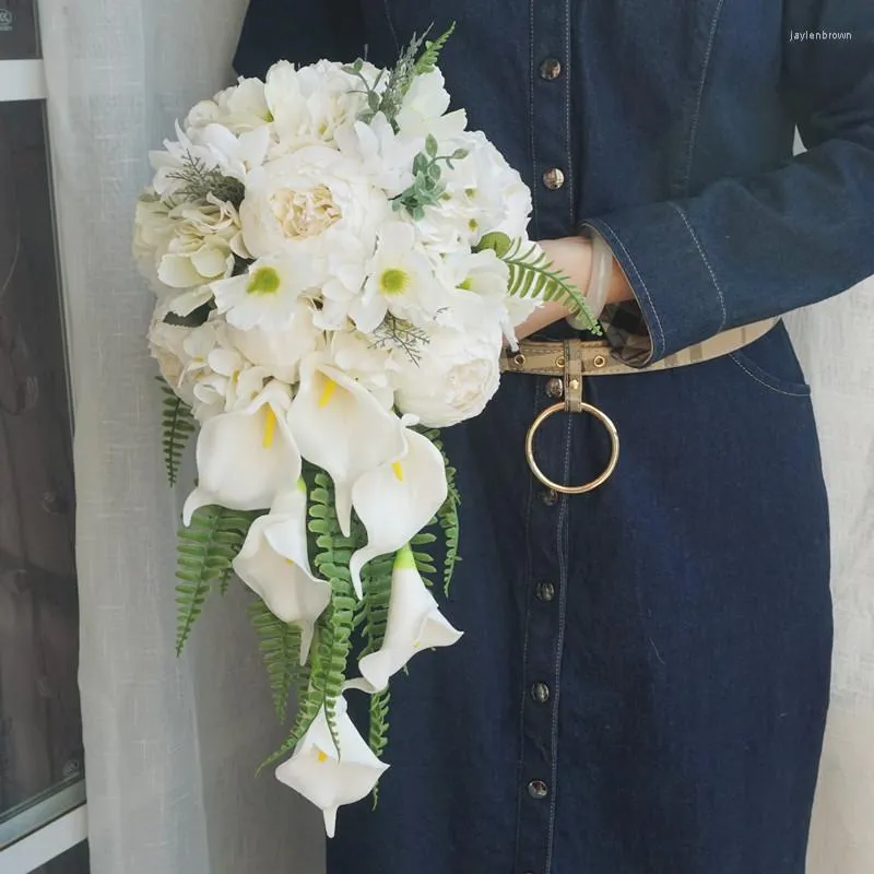 Bröllopsblommor Brudbukett konstgjorda brudtärna Silk Rose White