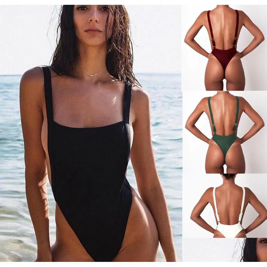 Bikinis Set MJ-41 y One Piece Swimsuit Women Swimwear femenino Solid Black Black Monokini Monokini Traje de baño Drop Sports Out Dhmqi