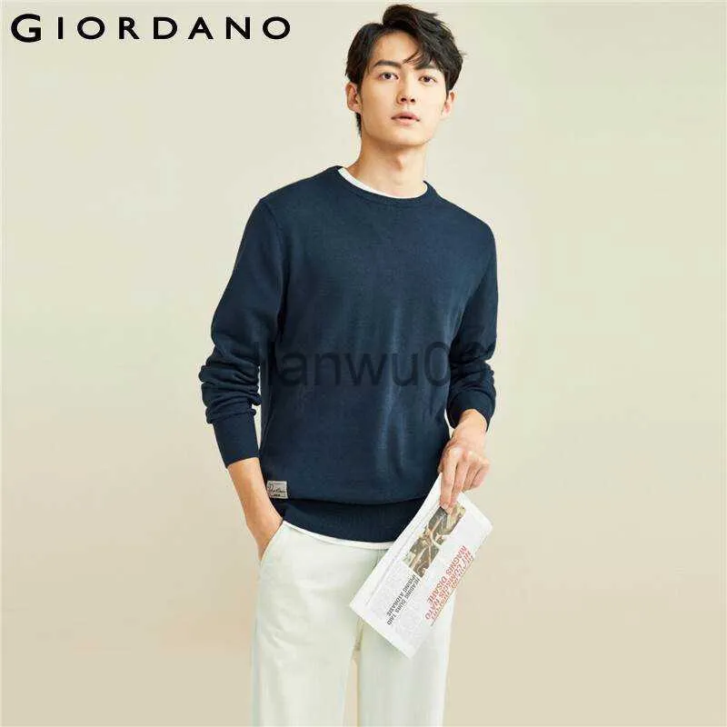 Men's Sweaters Giordano Men Sweaters Combed Embroidery Crewneck Knitwear Cotton Ribbed Crewneck Long Sleeves Sweaters 18051602 J230806