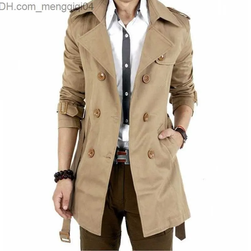 Men's Jackets Men's windbreaker jacket retro black khaki spring autumn smart business jacket men's double chest retro classic long jacket men's Z230816