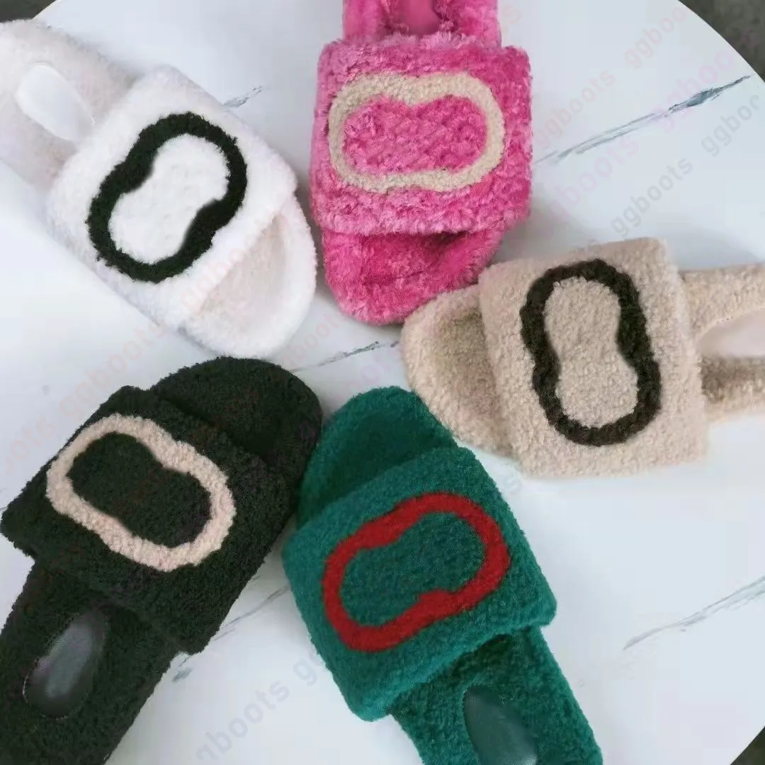 Top Woman's Classics Diseñador Fuzzy Slipper Lady Fashion Comunicidad de piel esponjosa Pantoufle zapatos Diapositivos Bordados peludos Slippers de lana Cálida Invierno al aire libre