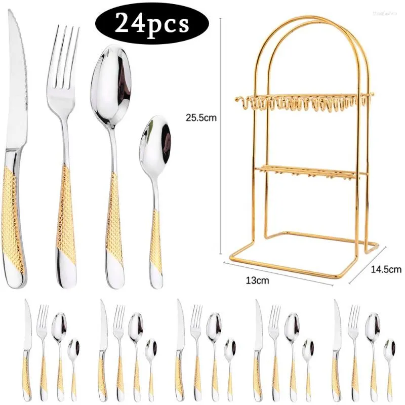 식기 세트 Zoseil 24pcs Cutlery 세트 서양 스테인레스 스틸 거울 테이블 스타일 나이프 포크 차 숟가락 주방 플랫웨어