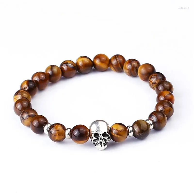 Strand Antique a colore argento Buddha Bracciale tigre occhio nero Scheletro di pietra di lava per uomini Donne pulseras homb