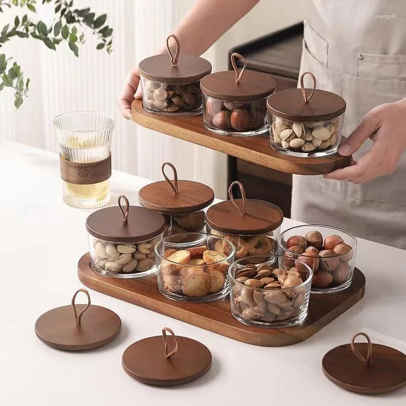Bottiglie di stoccaggio Il piatto di frutta del soggiorno in vetro stile creativo giapponese tavolo da tè per casa secchi in legno