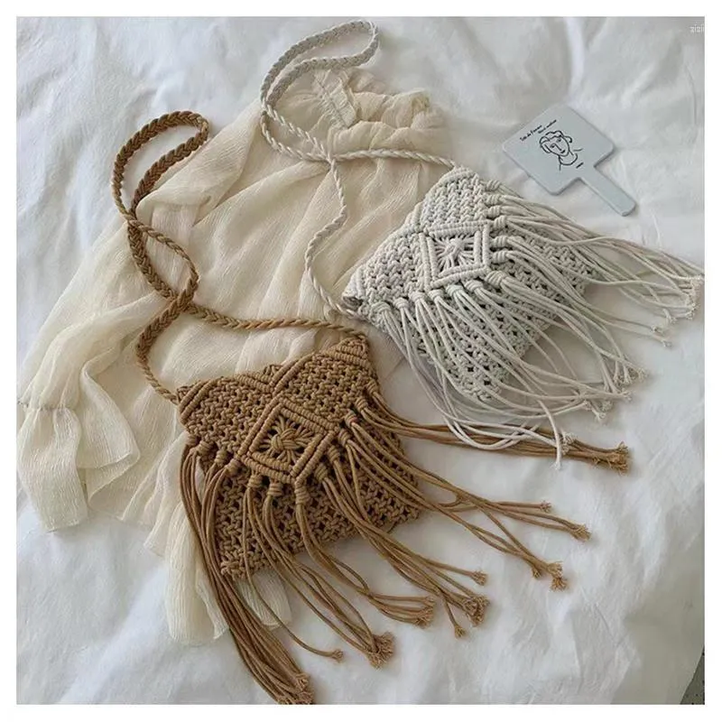 Duffel Bags Fitshinling Korean Fashion Boho Mini Handbag Summer Holiday Bohemian Crochet Fringe For Women Handmade Beach Female Bag