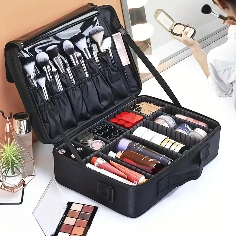 Travel Makeup Bag For Women, Makeup Case Suitcase Portable Artist Storage Bag With Adjustable Dividers For Cosmetics Makeup Brushes Toiletry Jewelry Digital