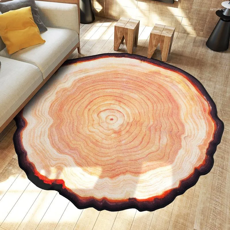 Mattor 80 80 cm Ancient Tree Ring mattan Polyester Dörrmatta Runda mattor för vardagsrum sovrum Hometapete Alfombras