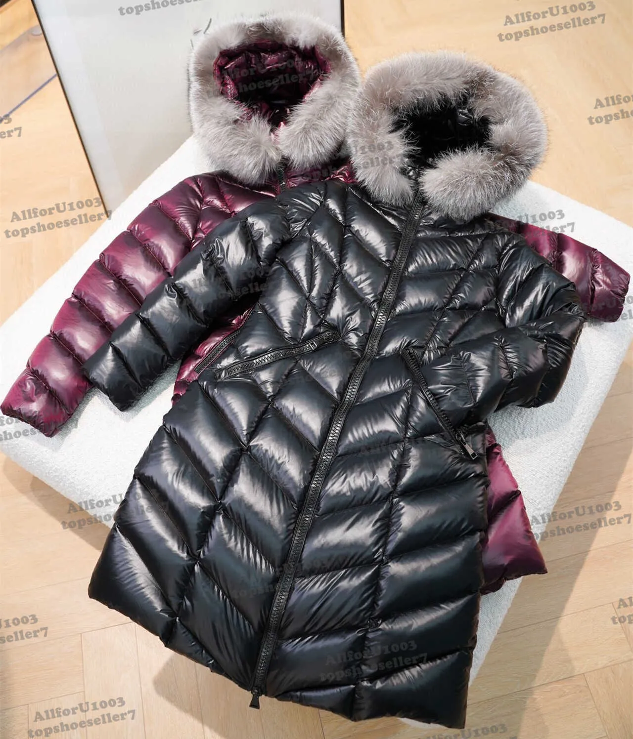 Mon Designer Jaquetas Mulheres Longo Casaco de Inverno Gola de Pele de Raposa Puffer Parkas Longo Com Capuz Jaqueta Pato Branco Para Baixo Quente Fino Casacos de Inverno Tamanho 1-4