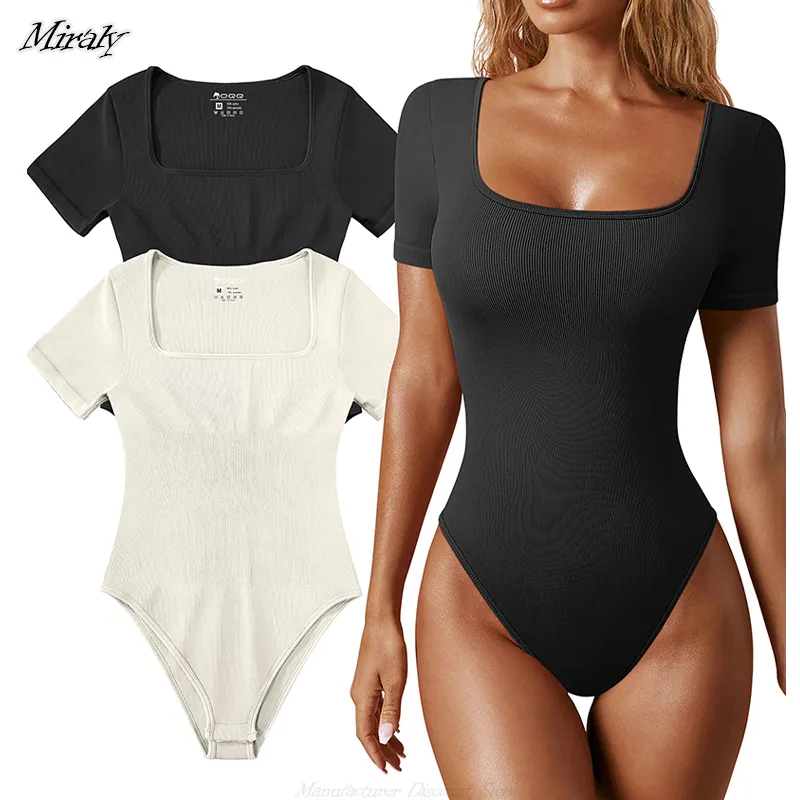 Waist Tummy Shaper Seamless Shaperwear Women's Bodysuits Sexy Ribbed Square Neck Short Sleeve Bodysuits Tummy Control Body Shapers Belly 230815