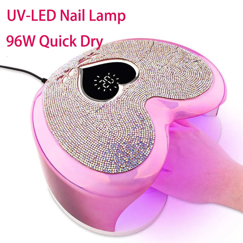 Nagelorter 96W UV-LED-nagellampa Professionell hjärtform Gel Polish Cure Lamp Pink Sun Light Nail Dying Manicure Machine med 230815