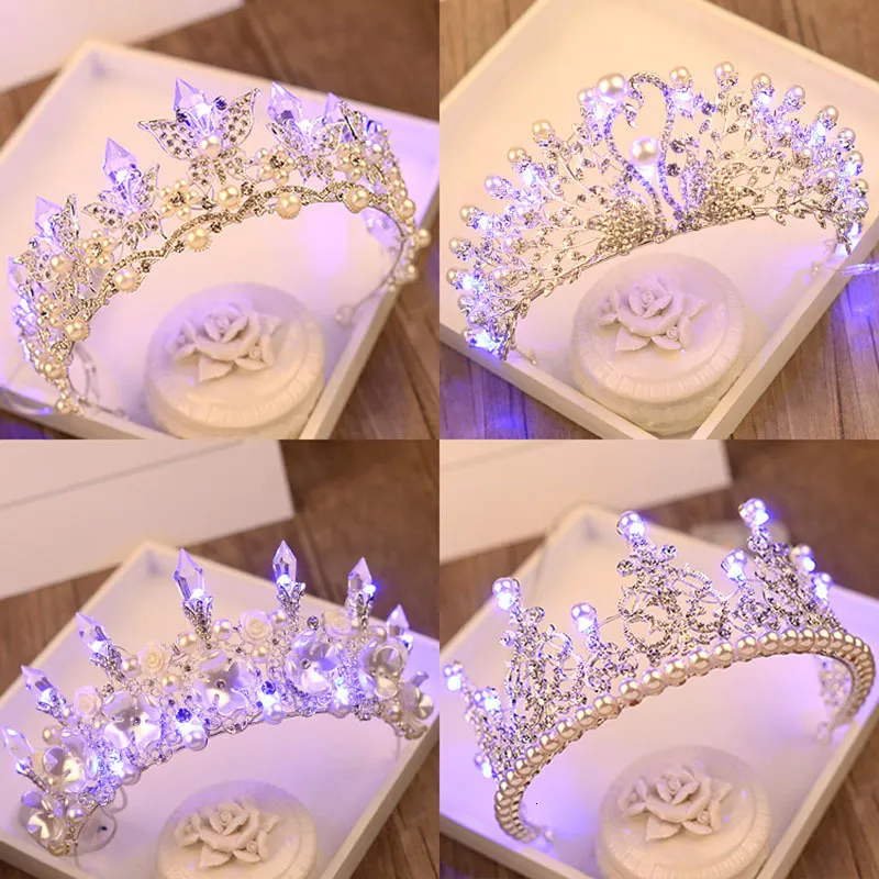 Wedding Hair Jewelry Bridal Wedding Tiara i korona LED Princess Crown Pearl Crystal 18. urodziny Modna biżuteria do włosów konkurs 230815