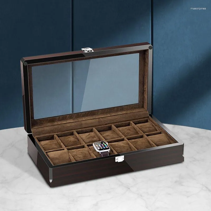 Organizzatore di scatole da orologi per uomini Storage ebano orologi di lusso in legno armadio in vetro Velvet morbido