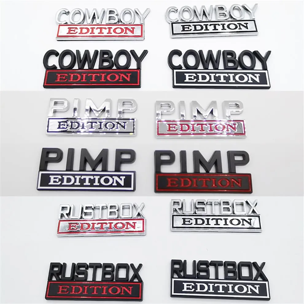 2st Set Cowboy Pimp Rushbox Edition Emblem Badge Sticker för Ford F-150 F250 F350 Silverado GMC Hummer238i