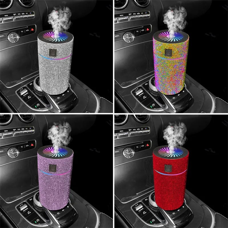 Luxury Diamond Car Diffuser luftfuktare med LED -ljus Auto Air Purifier Aromaterapi Diffusor Universal Air Freshener Car Accessories