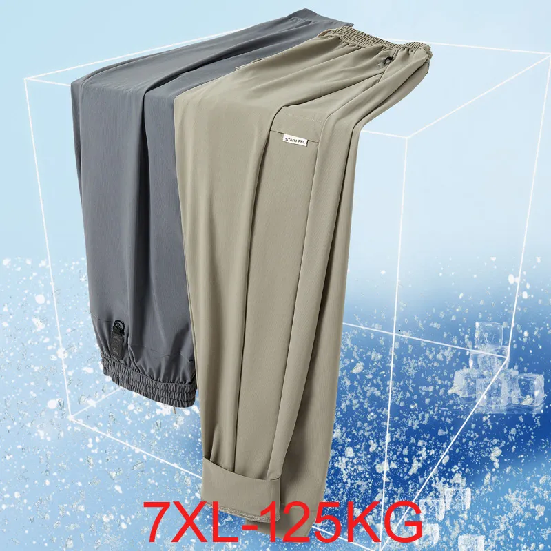 Mäns jeans plus size Summer Ice Silk Men Trend Splice Casual Loose Light Quick Dry Air Sweatpants Fat 7xl125kg 230815