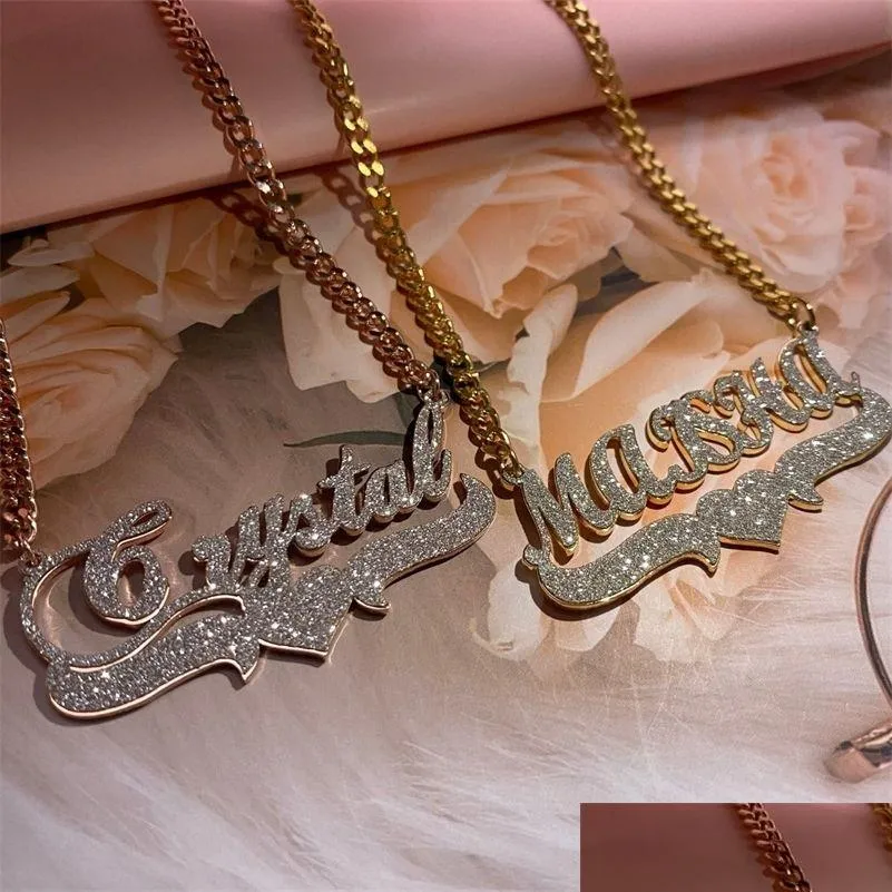 Pendanthalsband Personligt namn Halsband Custom Bling Gold rostfritt stål Kubansk kedjechoker för kvinnliga smycken gåva 220818 Drop D DHV9R