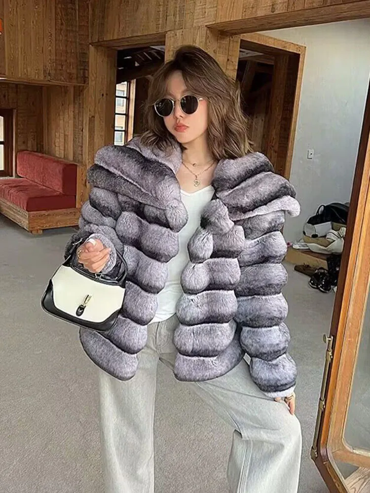 Jackets de invierno de lujo para mujeres 2023 Fluffy cálido Faux Rabbit Fur Coat Chinchilla Lapa de piel Fuera de piel corta Tops de mujeres