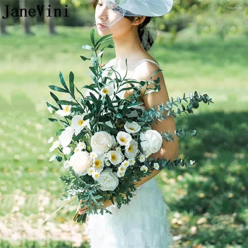 Bruiloft bloemen Janevini 2023 Witte bruid boeket kunstmatige groene eucalyptus bladeren bruids ramos de novia mariage