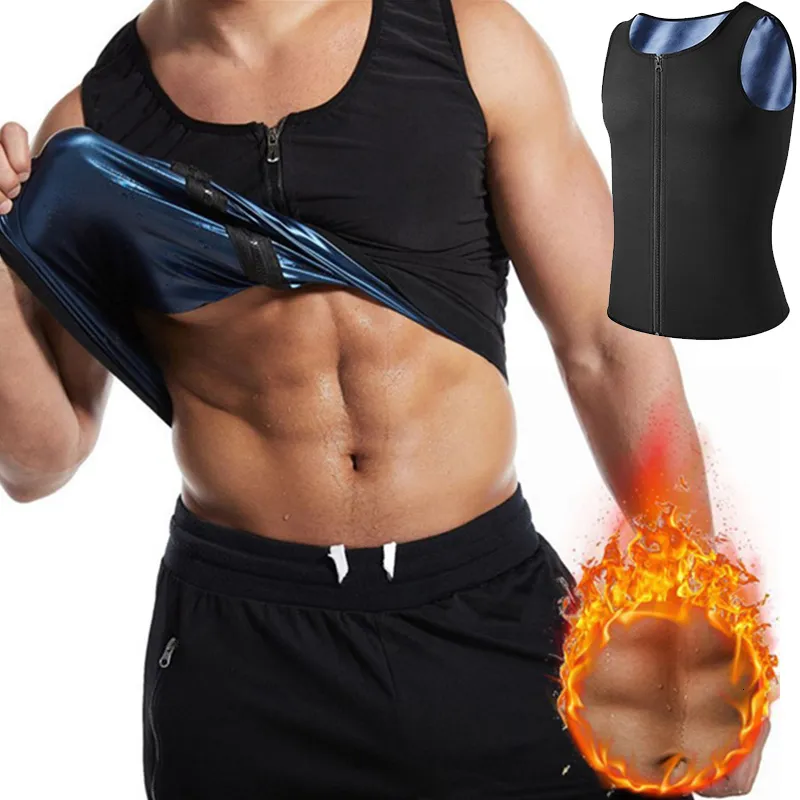 Midja mage shaper män bastu shaper väst termo svett formade tank topp bantning väst midja tränare gym fitness träning dragkedja skjorta fett brinnande 230815