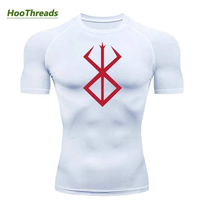 Herr t-shirts anime berserk print mens kompression skjortor kort ärm gym träning fitness underskjortor snabb torr atletisk t-shirt tees topps 230815