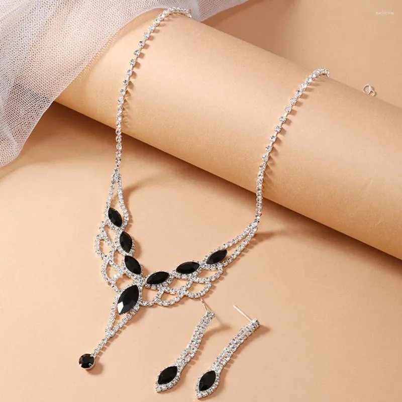 Ketting oorbellen set dames sieraden v-shapded strass geometrische oor nek luxe bruid prom bruiloft opknoping