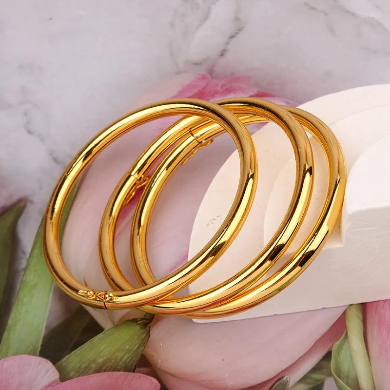 Bangle Plain Copper Bangles Gold Plated For Women Simple Design Pulseras Mujer Dubai Bridal Accessory