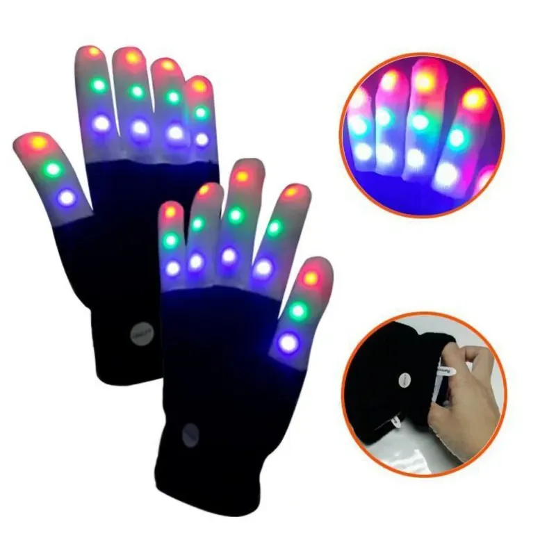 Outdoor Games Flashinges Gloves Glow 7 Mode LED Raves Light Finger Lighting Mitt Black Party Supplies Glowing Rave Flashing Glove Party Decor