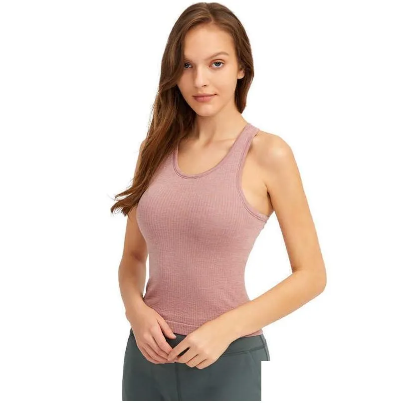 Racerback Tank Top LU-191 Snug Fit Sleeveless Yoga Shirt Brushed Women Workout Top Sports Shirt with Padded Bra