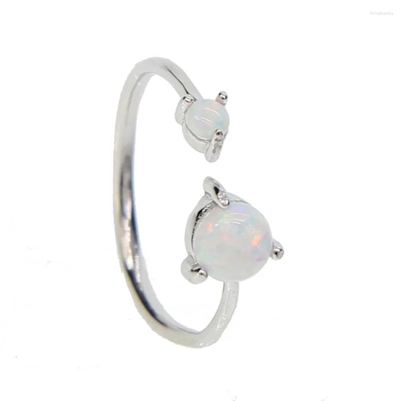 Clusterringe Verstellbare Größe Frauen weißer Feuer Opal Ring 925 Sterling Silber gefüllt Mode Schmuck Vintage Hochzeit für