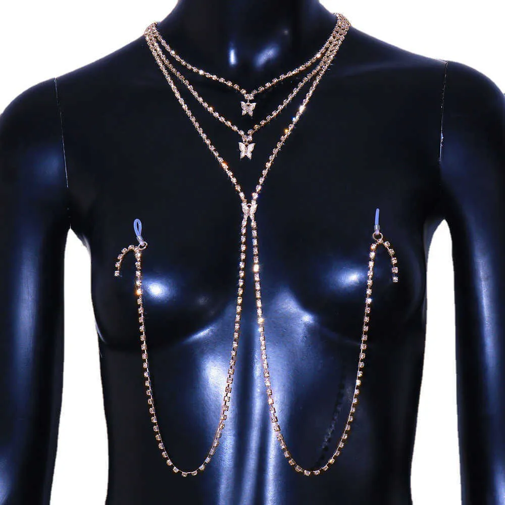 Silver Rhinestone Body Chain Cross Over Necklace Bra Harness Belly Waist  Belt