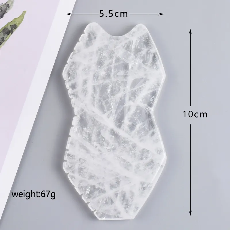 Anpassad logotyp Natural Crystal Stone Rock Quartz Sawtooth Gua Sha Tool Face Lyftande ögon Nackmassage Beauty Health Draw Draw SCARPHERING HISKARE SPA