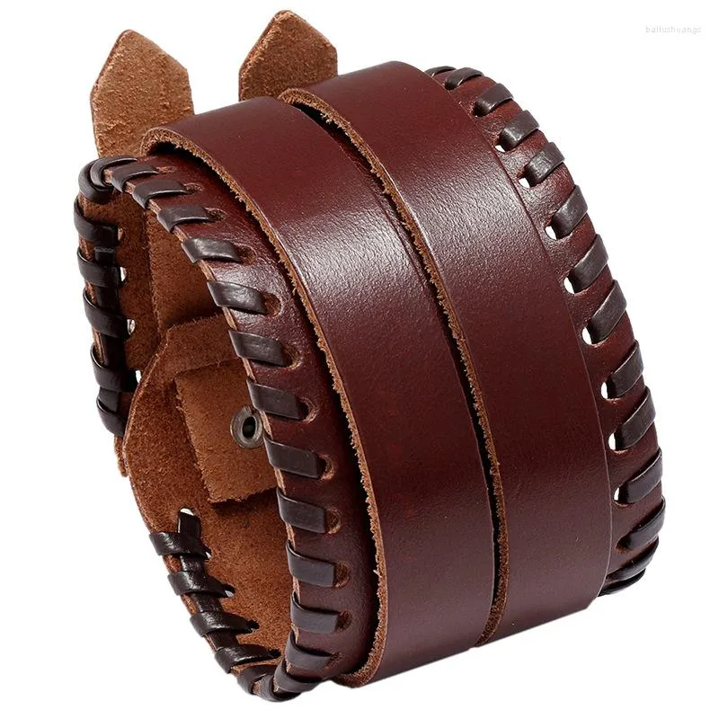 Bangle JessingsHow Fashion Double Belt Leather Wrist Friendship STOR Bred armband för män Buckle Vintage Punk Justerbar längd smycken