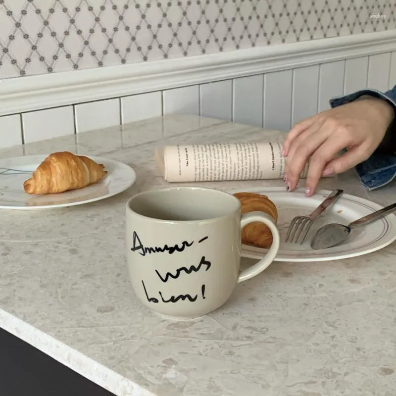 Muggs Original Design Round Solid Color Handwriting English Mug High Temperatur Motent Milk Tea Coffee Cup