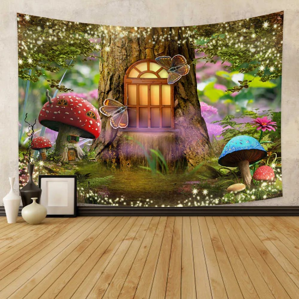 Tapisserier Fairy Tale Forest Tapestry Wall Hanging Fantasy Estetic For Kids Girls Bedroom Living Room Dorm Decor