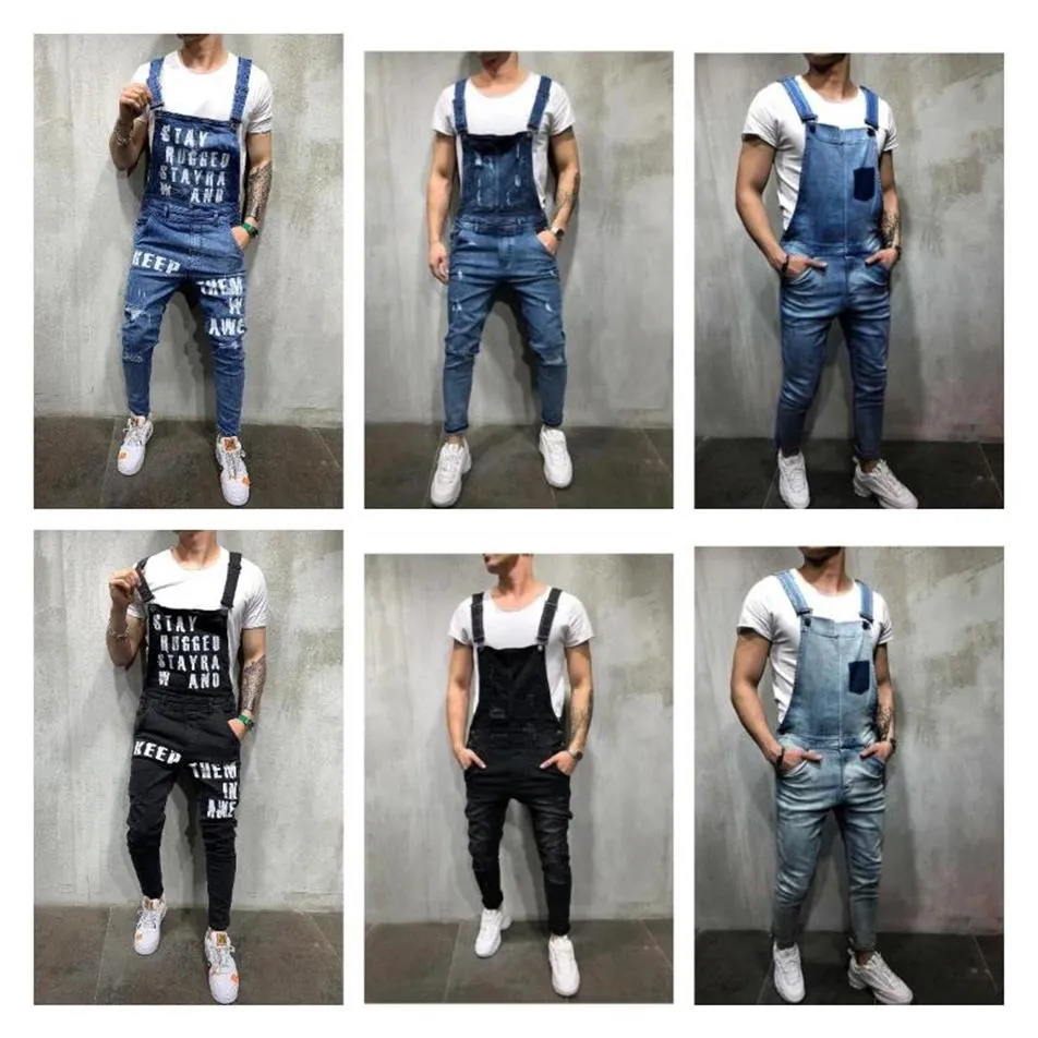 Herren zerrissene Jeans-Overalls Streetwear Distelte Denim Overalls für Mann Hosentender Hosen Größe S-XXXL Salopette UOMO251E