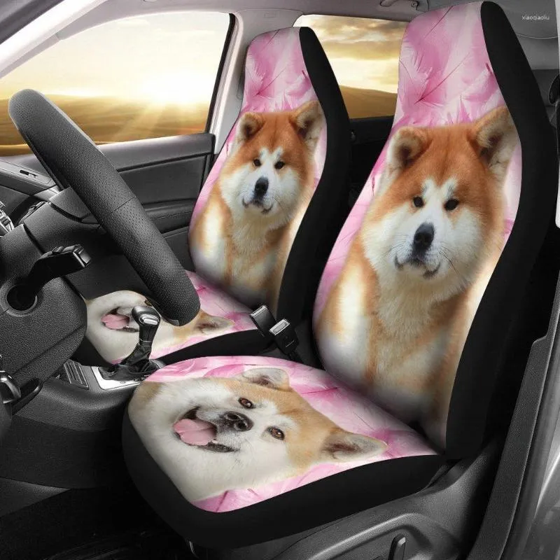 Cubiertas de asiento de automóvil Akita perro en el set de impresión rosa 2 accesorios de PC cubiertos