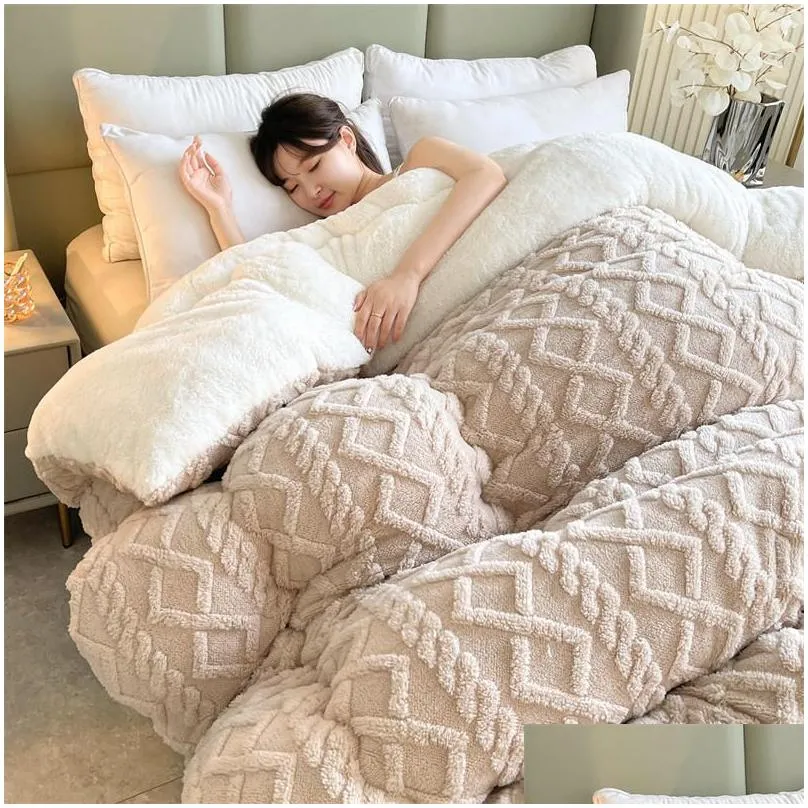 Koce super gruby zimowy ciepły koc na łóżko sztuczny jagnięcy kaszmir ważony miękki wygodne ciepło kołdrę kołdrę kropla dh0aw