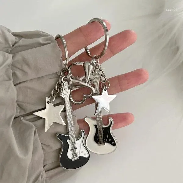 Keychains ysk guitarra milenar onda de gravata milenar pentagrama pendurado pendurado doce tendência pingente de moda retro estética saco de charme acessórios