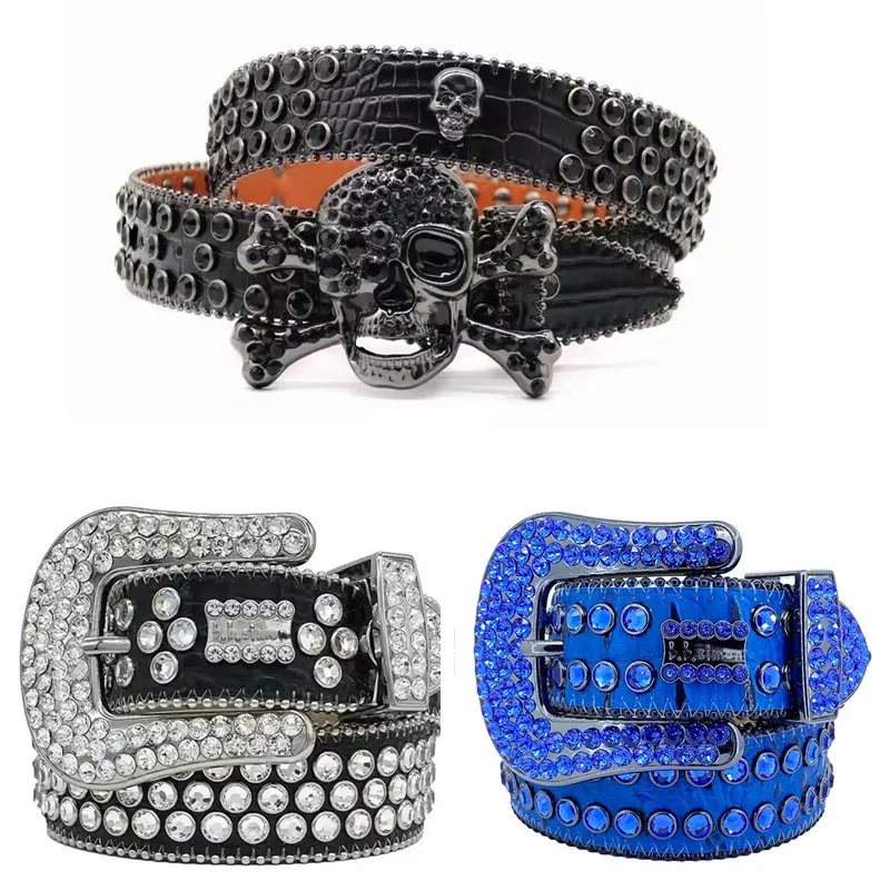 SkullSkeleton Diamant Ceinture Ceintures Hommes Femmes Bb Simon Ceinture De Luxe Designer Ceinture Rétro Aiguille Boucle Ceintures 20 Couleur Cristal Diamant Ceinture En Cuir Lettre Ceinture