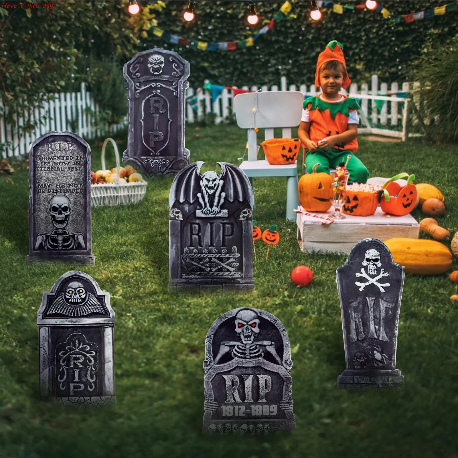 Halloween tombstone decorations discount