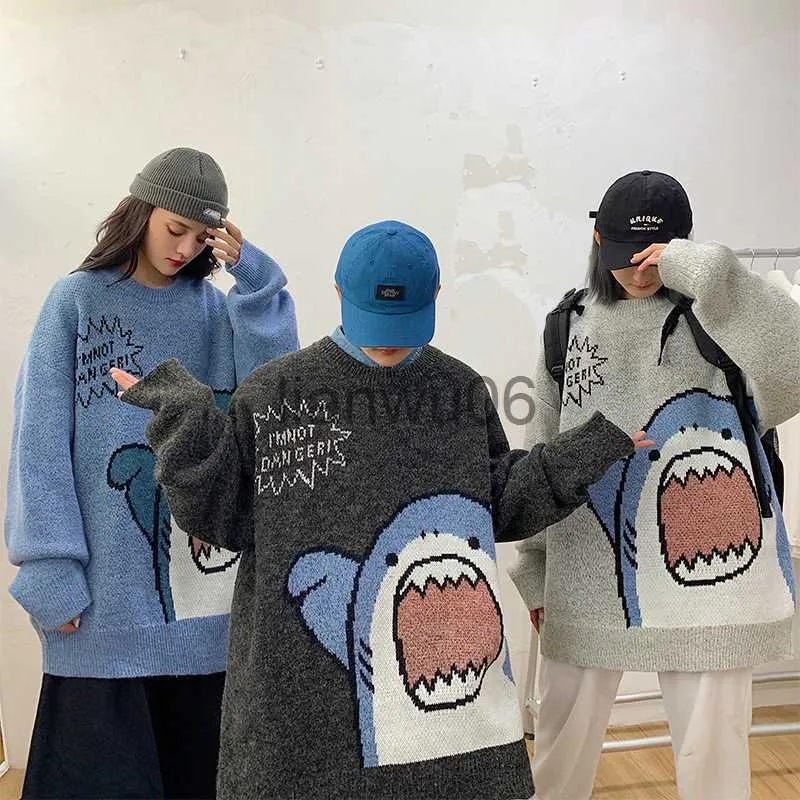 Men's Sweaters 2023 New Men Turtlenecks Shark Sweater Men Winter Patchwor Harajuku Korean Style High Neck Oversized Grey Turtleneck For Men J230806