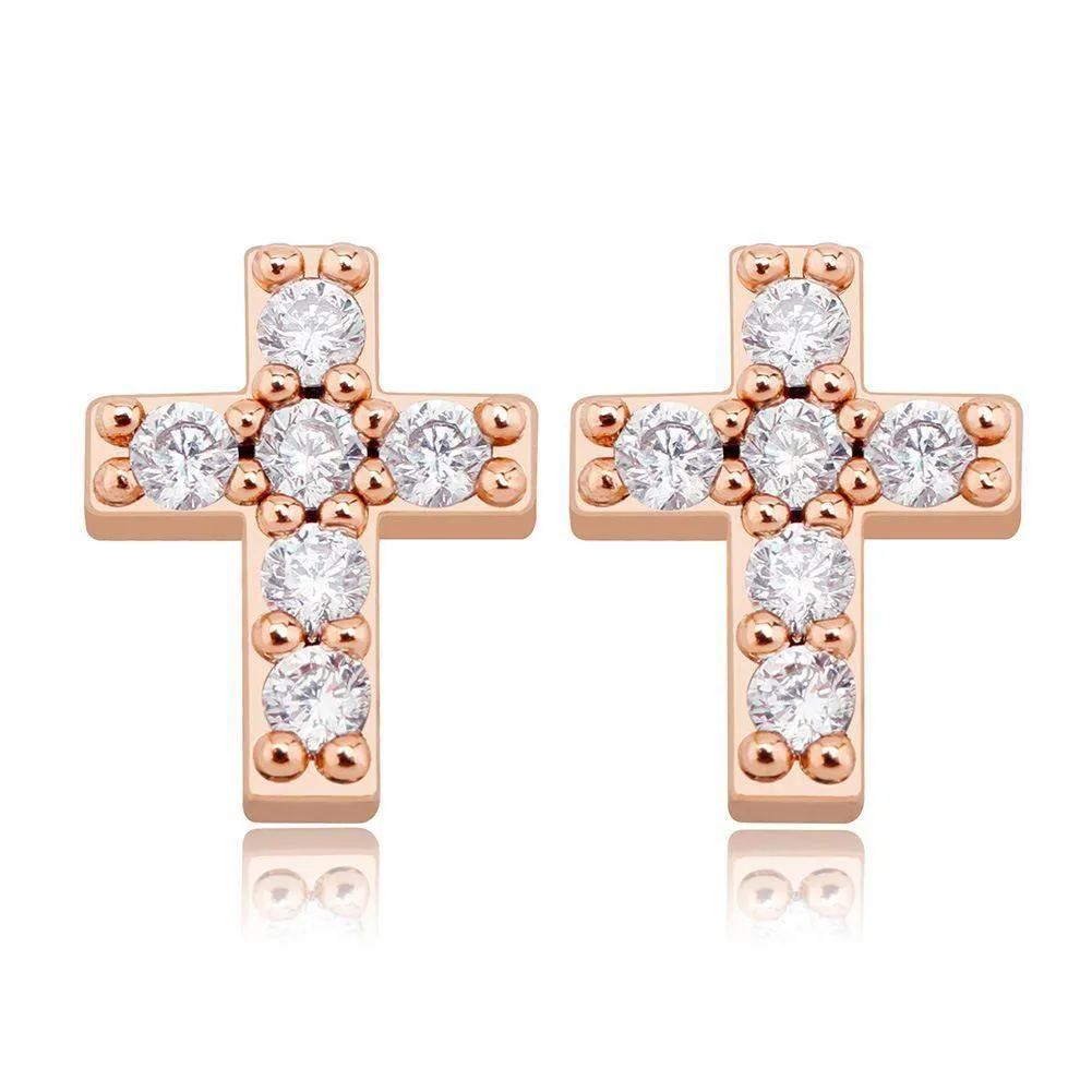 Stud Hip Hop Charm Cross Earring Bling 18K Real Gold Cepated 925 Sterling Sier Prevent allergie oorbellen voor vrouwen cadeau drop levering J Dhtuo