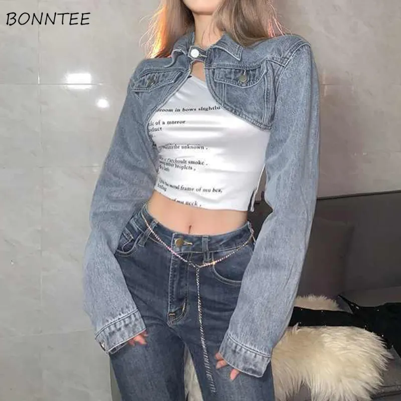 Kvinnor jackor beskurna jackor kvinnor chaqueta mujer design outwear smal bf enkelknapp sexig streetwear retro denim allmatch chic ins mysig 230815