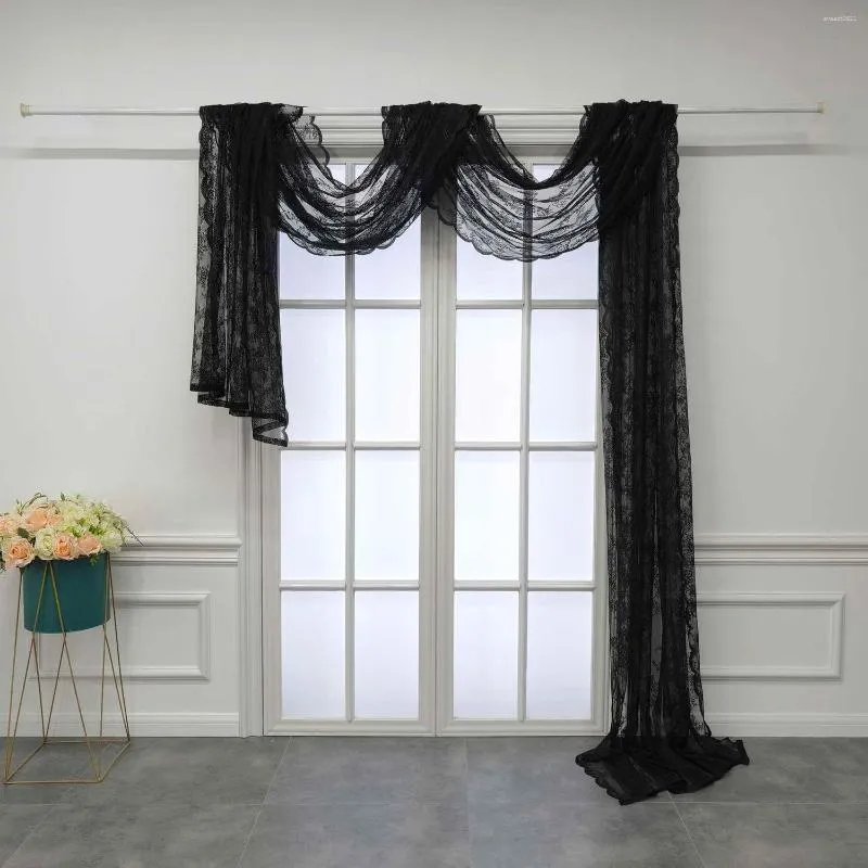 Gardin svart lyx blommig broderi elegant jacquard ren halsduk valance extra lång voile bröllop bågbädd