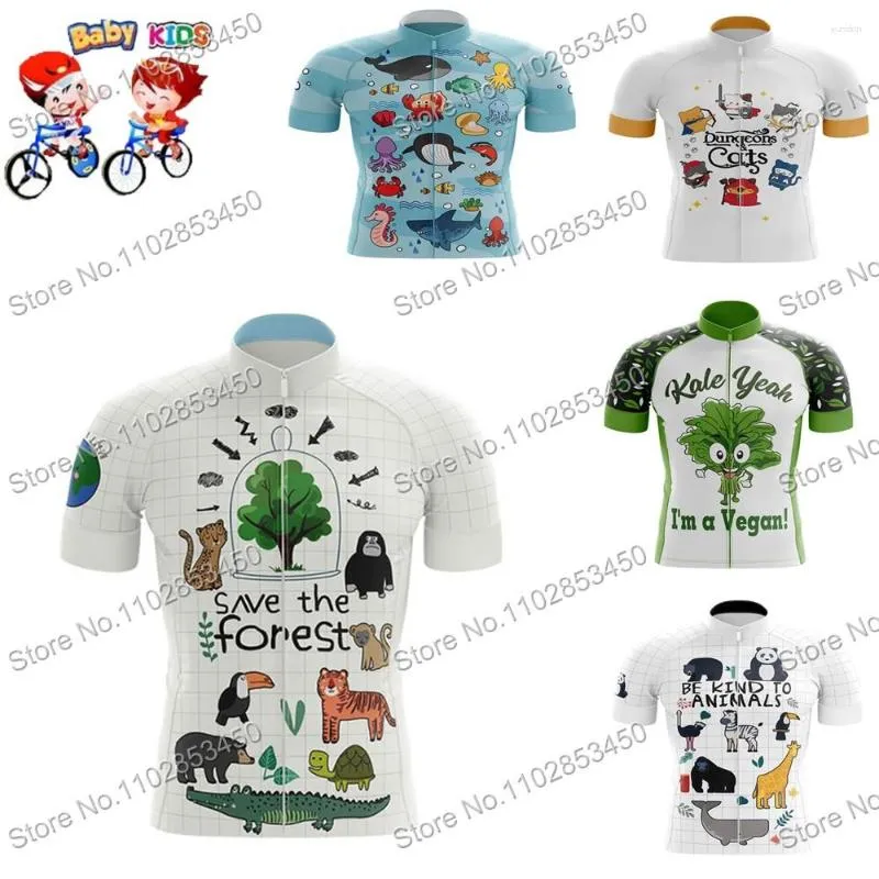 Racingjackor barn Save The Forest Animal Cycling Jersey 2023 Summer Short Sleeve Boy Girls Clothing Children Road Bike Bicycle Tops MTB