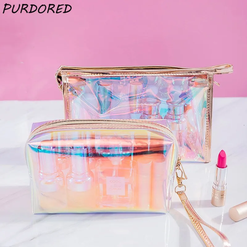 Косметические сумки прочли 1 ПК красочные голографические женские сумки TPU Clear Makeup Beauty Organizer Muck Sat комплект 230815