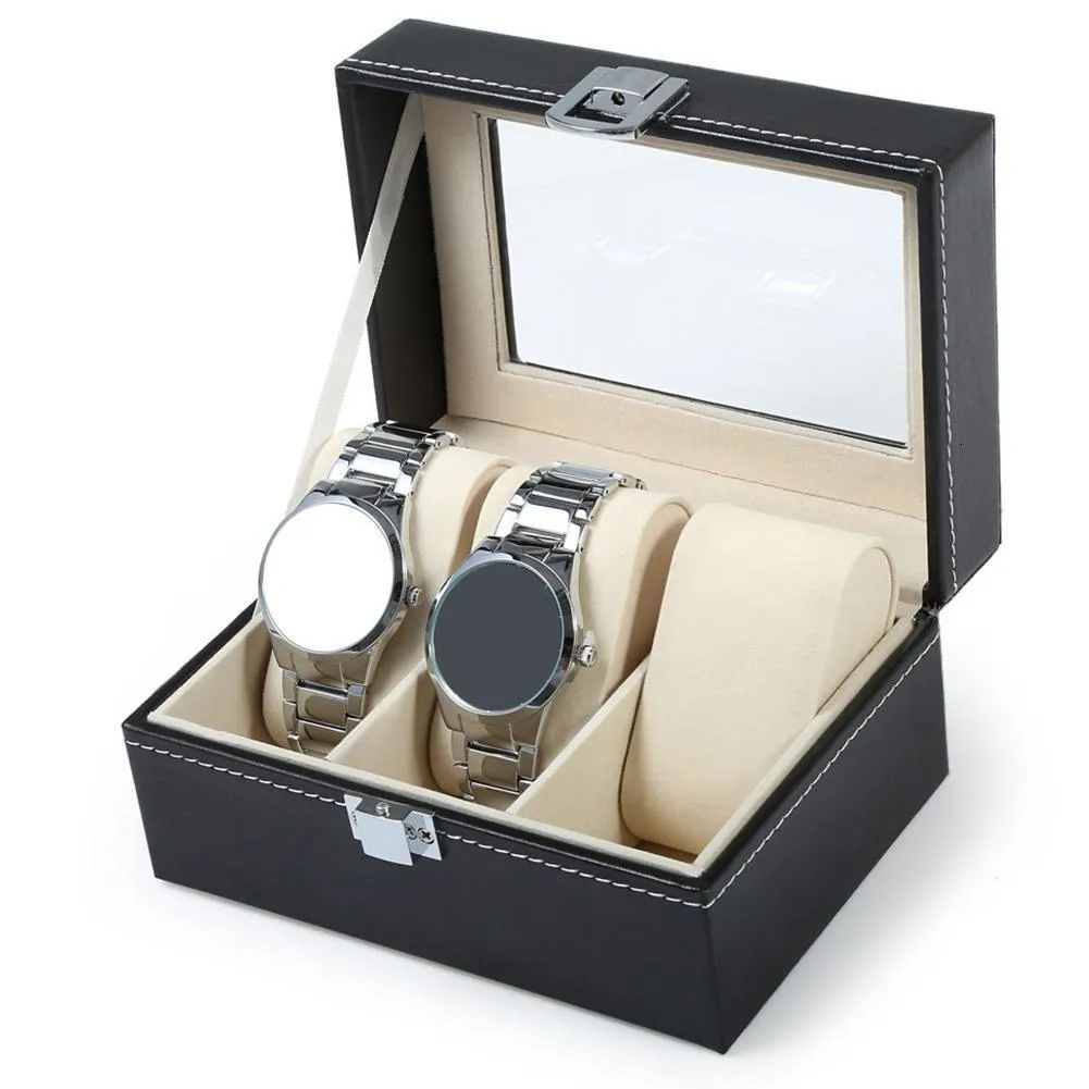 Smyckeslådor 2/3/6/10 Slots Leather Watch Box Portable Travel Smycken Armband Lagring Fodral Holder Professional Watch Organizer Display Case 230816