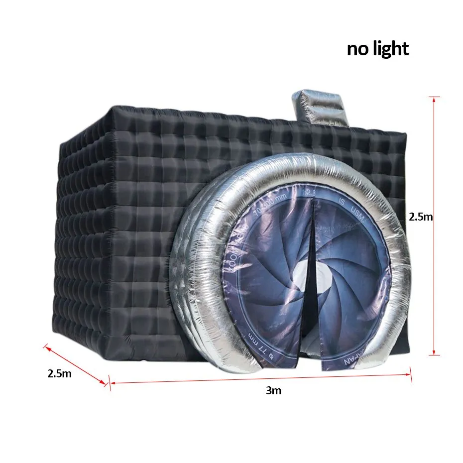 도매 조명 흰색 풍선 사진 부스 큐브 텐트 LED 파티 장식을위한 황금 줌 반지와 시뮬레이션 된 공기 블로우 업 카메라