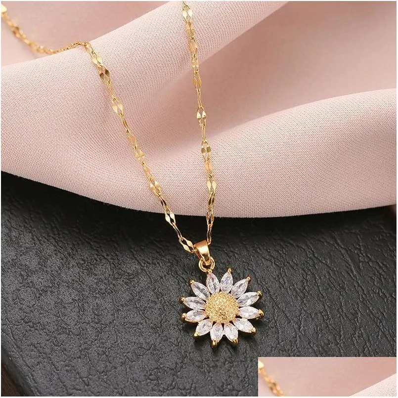 Hänge halsband mode solros halsband för kvinnor smycken zirkon stor lyx choker korea stil grossist droppleverans hänge dh1e7